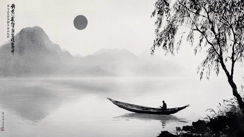 一叶孤舟意境画