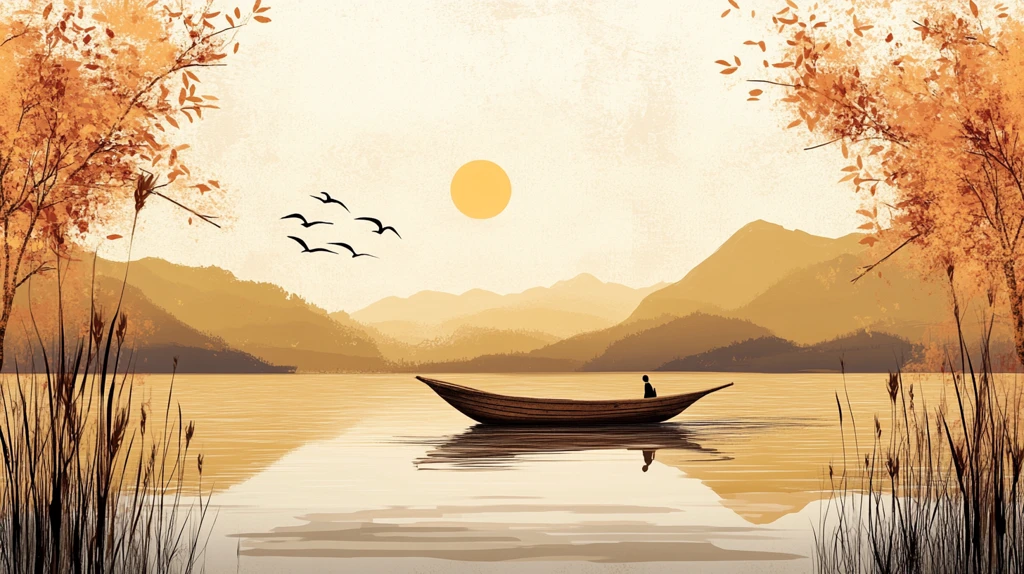 禅意芦苇山水画