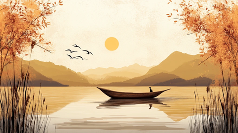 禅意芦苇山水画