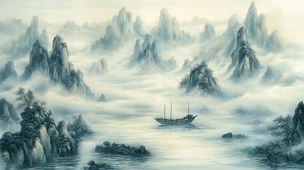 蓝色经典巨幅山水