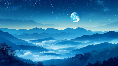 意境图片星月山川挂图
