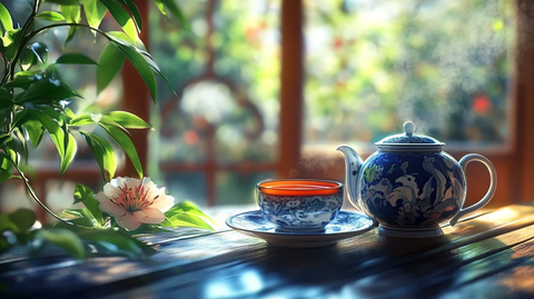阳光下的茶具