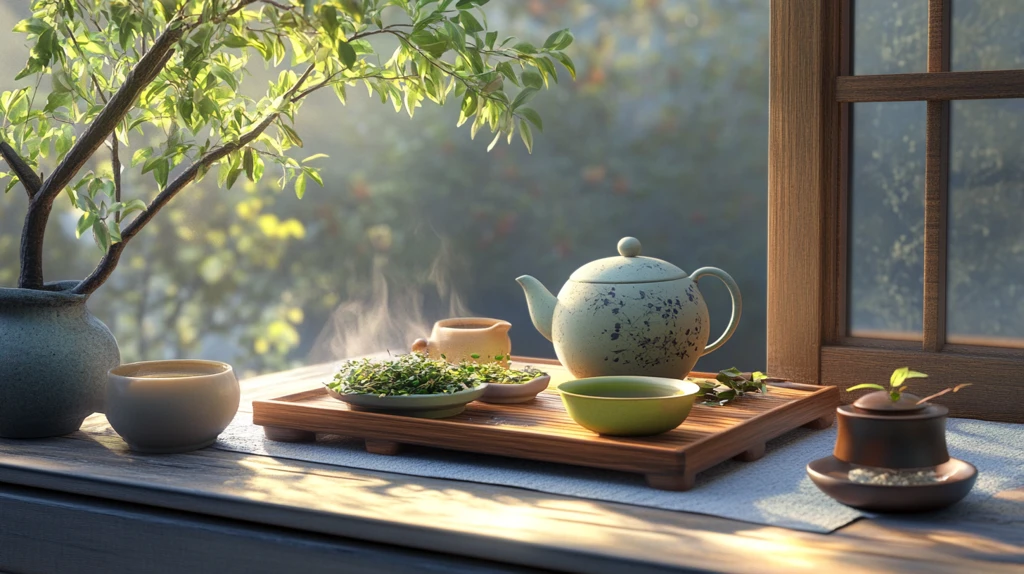 阳光下的茶具