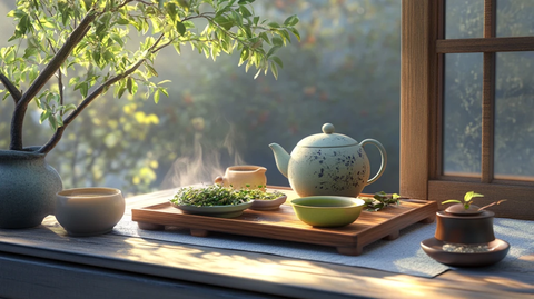 阳光下的茶具
