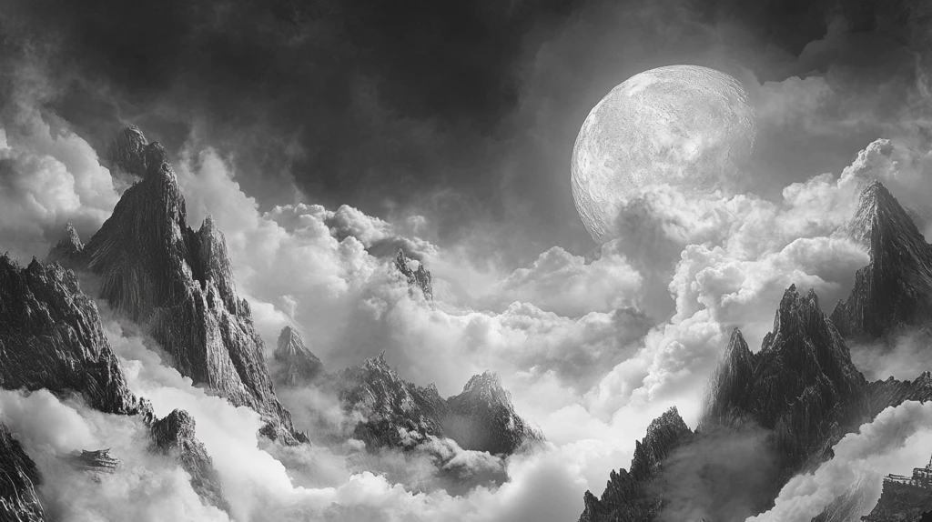 墨韵禅意山峰云雾意境