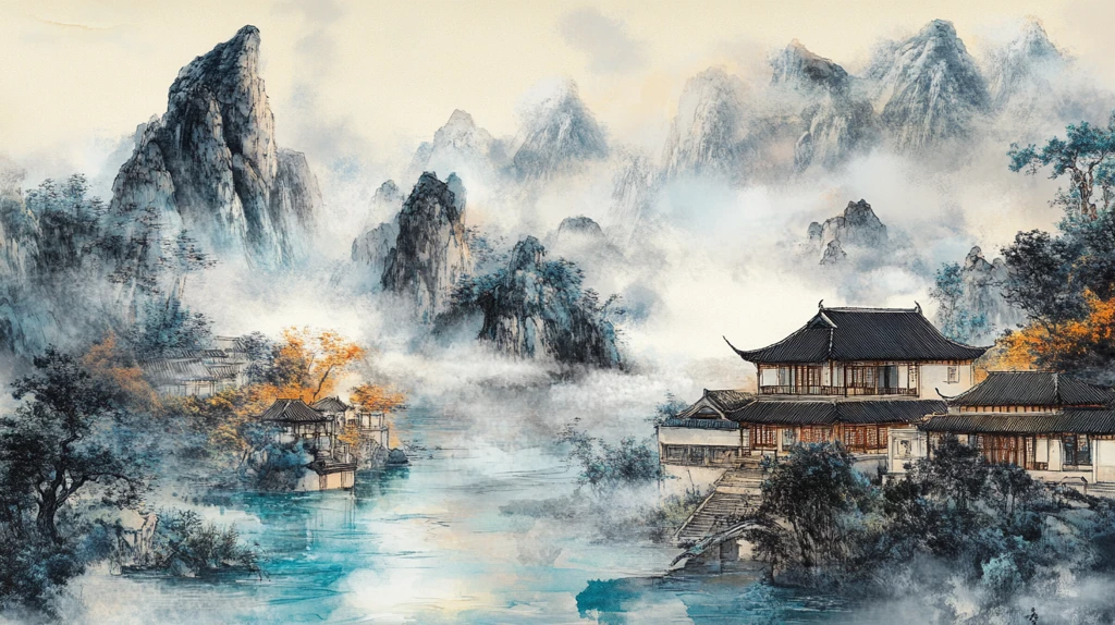 山水楼阁雅致意境风