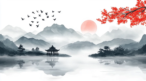 仙鹤楼阁古风山水画