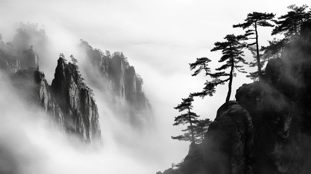 墨韵禅意山峰云雾风景