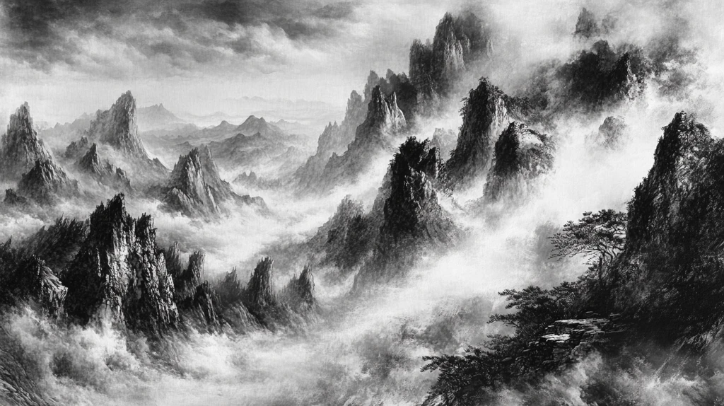 山水画黑白云海