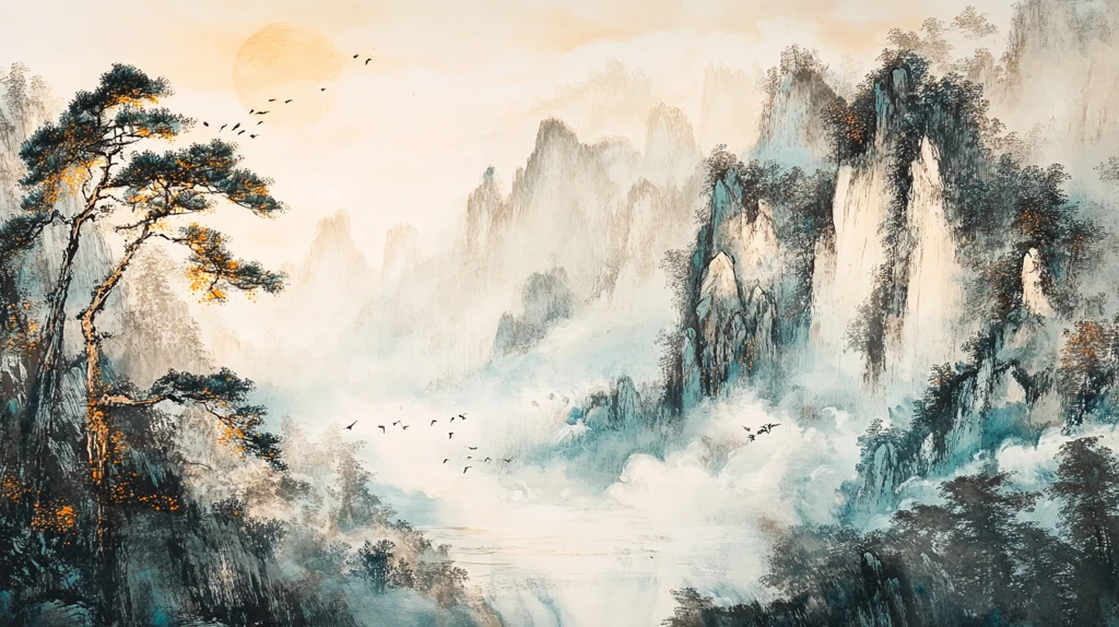 迎客松意境山水画