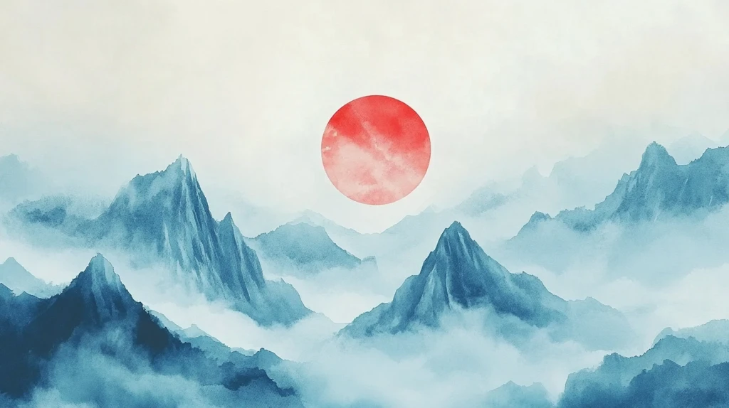 红日水墨山水