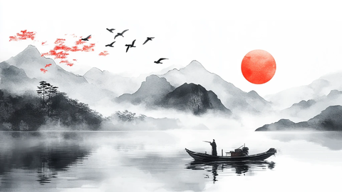 新中式水墨湖山秋月