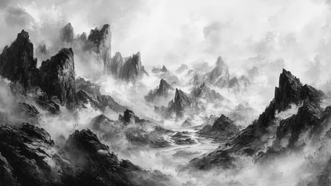 山水画黑白云海