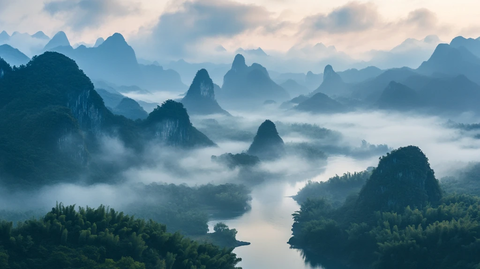 广西漓江晨雾
