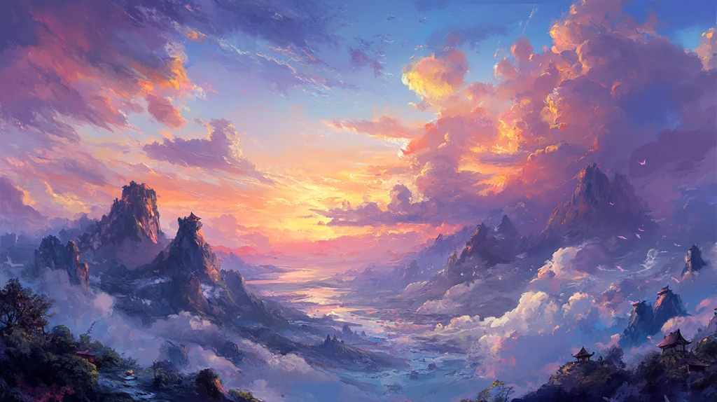 天界晓钟风景插画