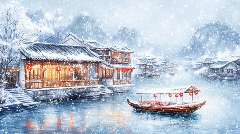 江南雪景水乡雪景