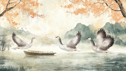 仙鹤古风山水画