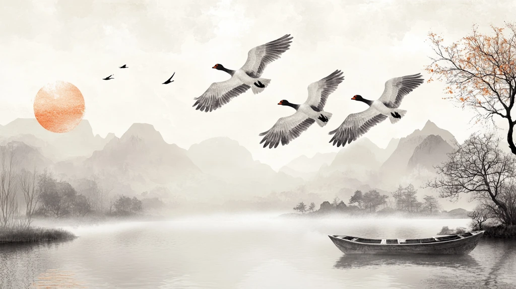 中式意境山水画瑞鹤图