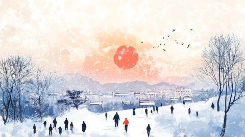 手绘冬季主题朦胧插画