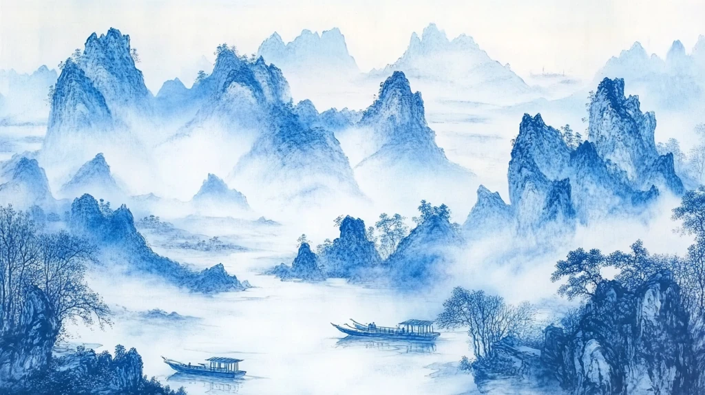 蓝色经典巨幅山水