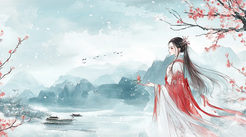 红衣少女设计古风