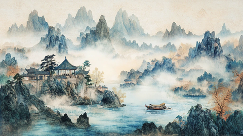 楼阁山水意境画