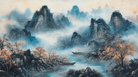 泼墨重彩山水画