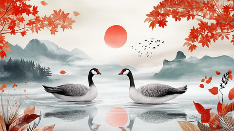 红日出东方意境中式画