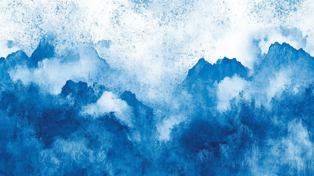 宽幅蓝色水墨画