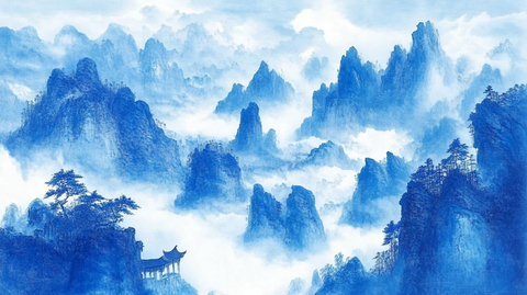 蓝调山水画