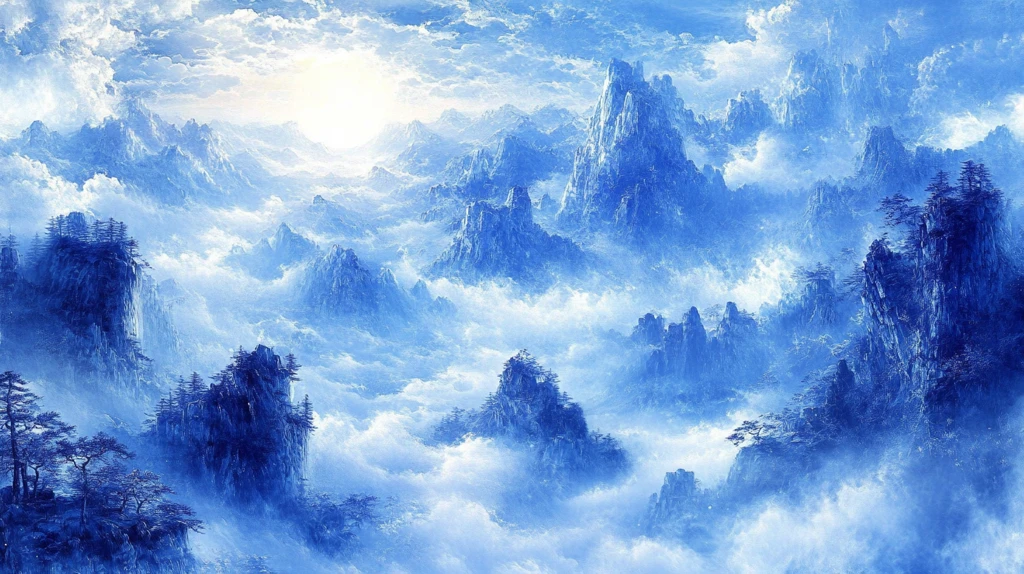 飘渺远山云雾风景画