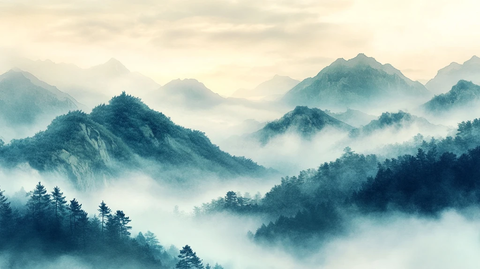 墨韵禅意山峰云雾意境