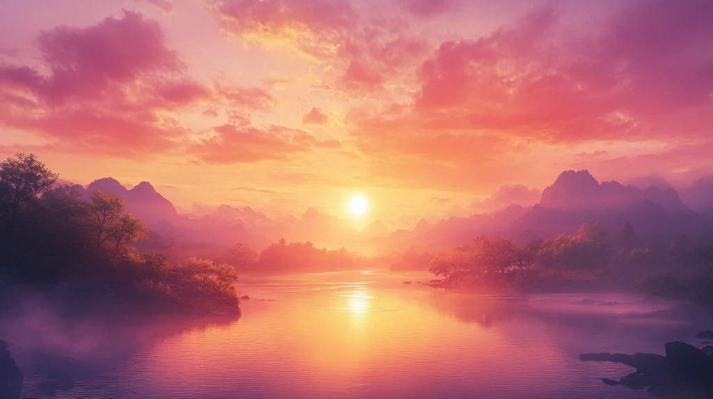 大幅高清山水日出