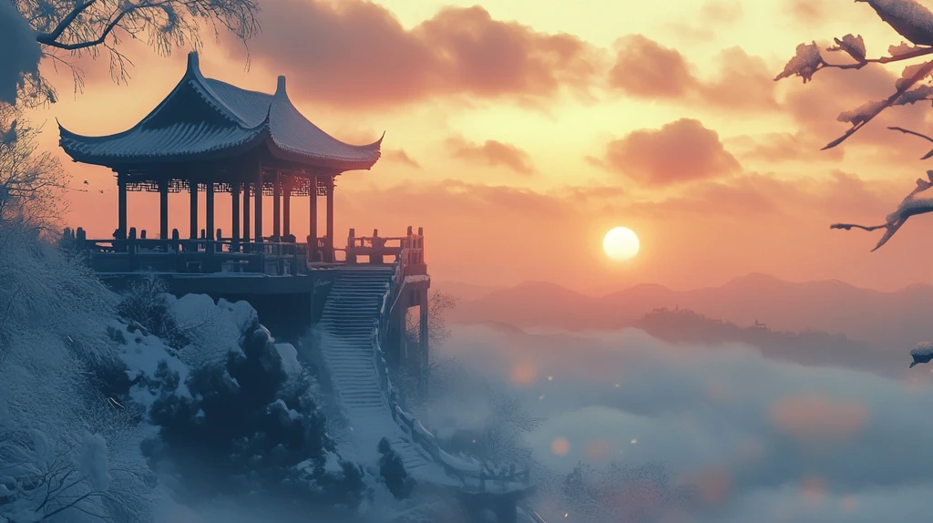 亭台楼阁旭日东升