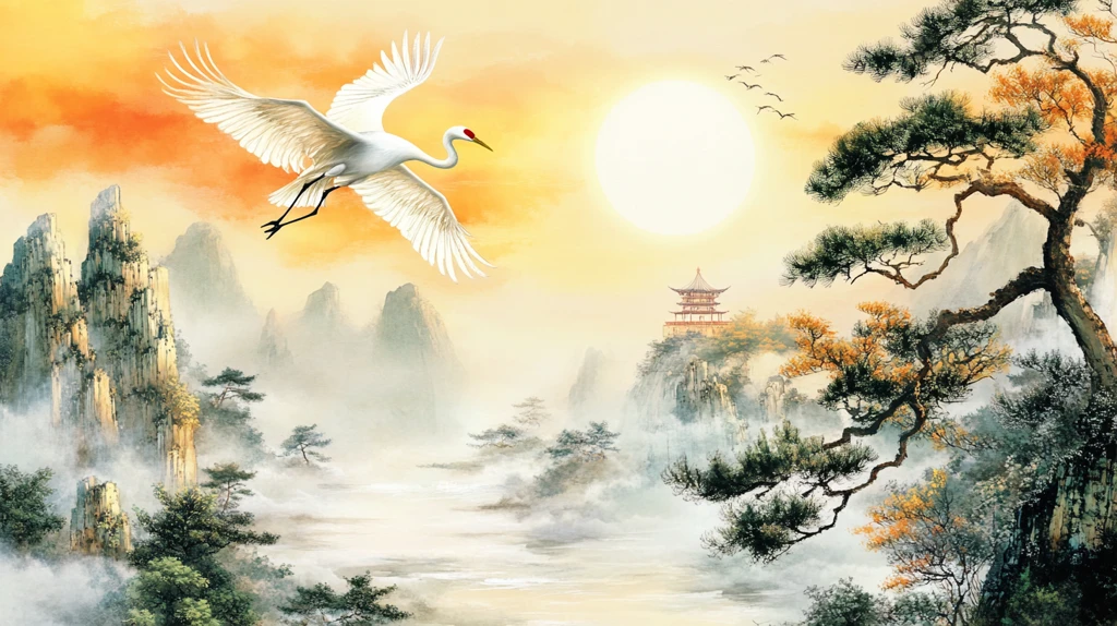 仙鹤古风山水画