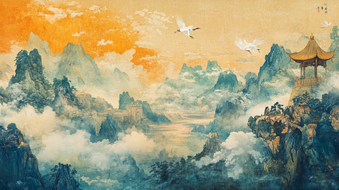 天界晓钟风景插画