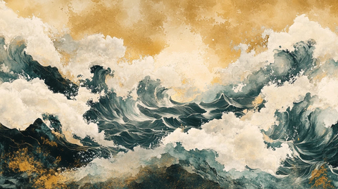 浪花纹理工笔重彩风格