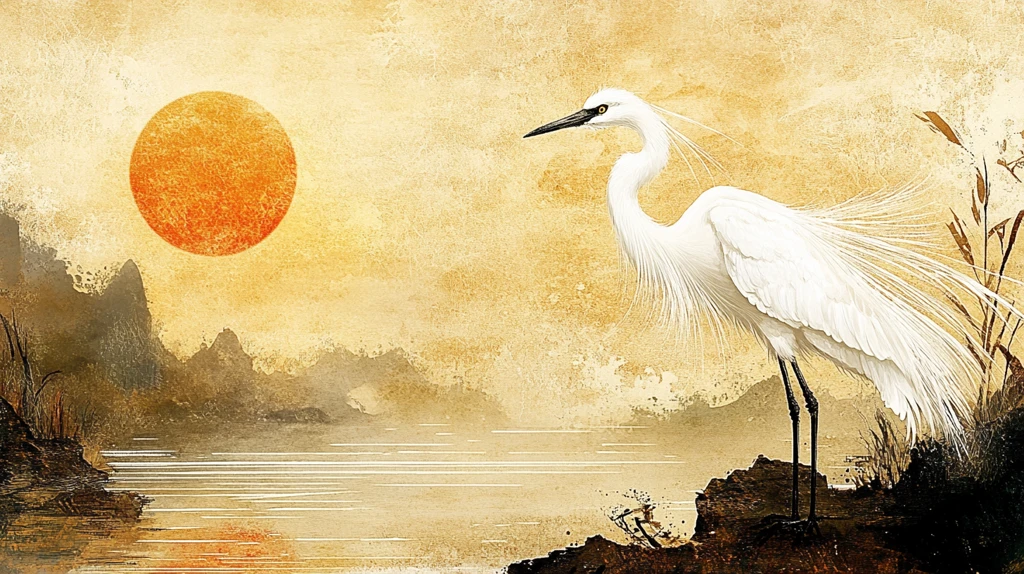 手绘白鹤装饰画