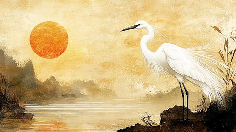 手绘白鹤装饰画