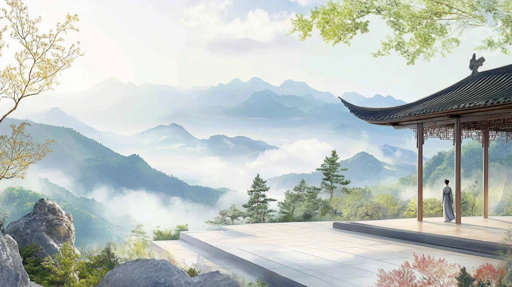 新中式楼阁山水