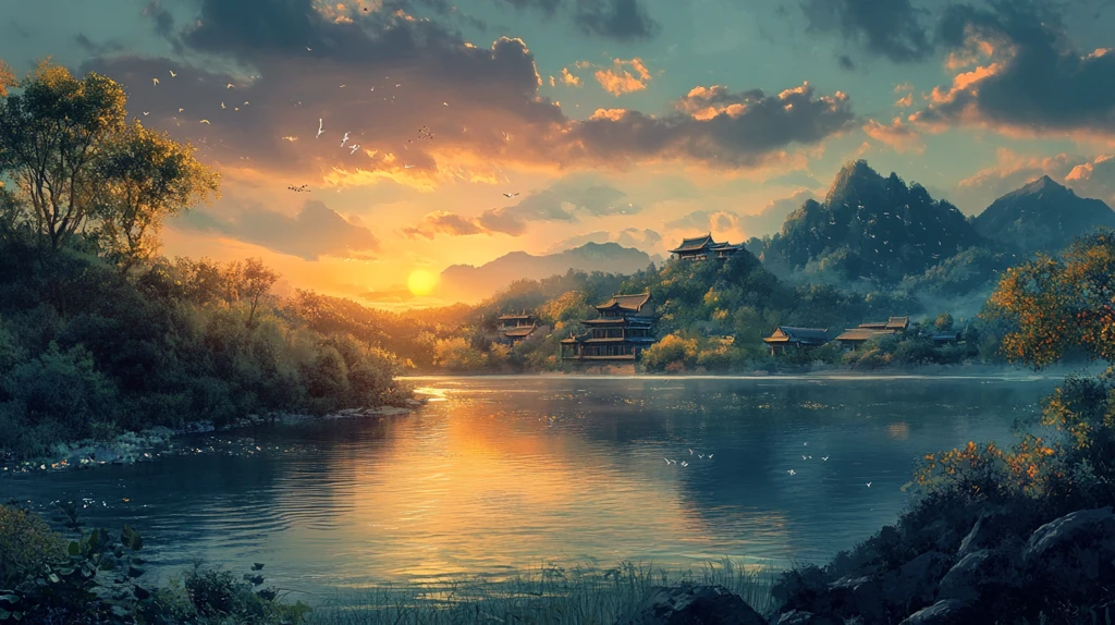 山水楼阁雅致意境风