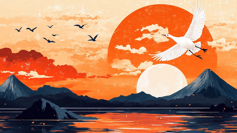 旭日东升仙鹤插画