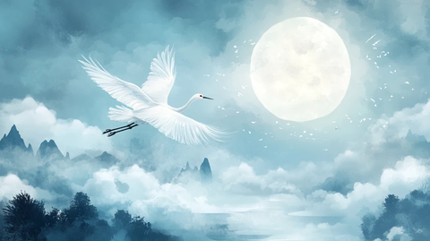 仙鹤云海插画