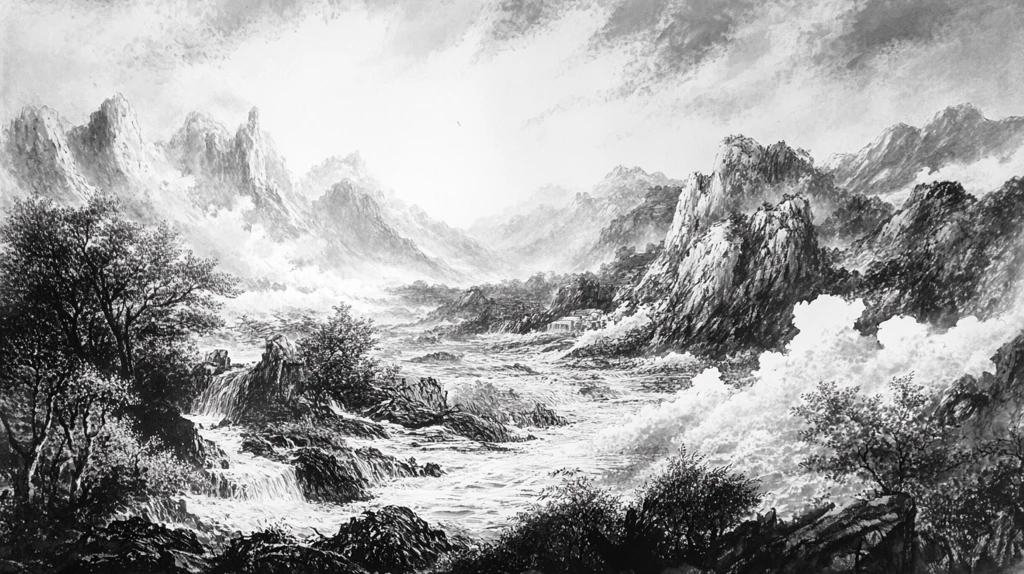 山水画黑白云海