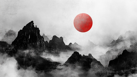 红日水墨山水