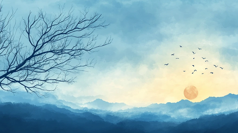 黄昏远山插画