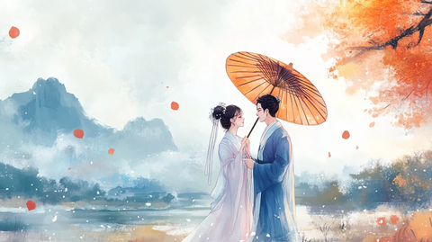 古风情侣插画