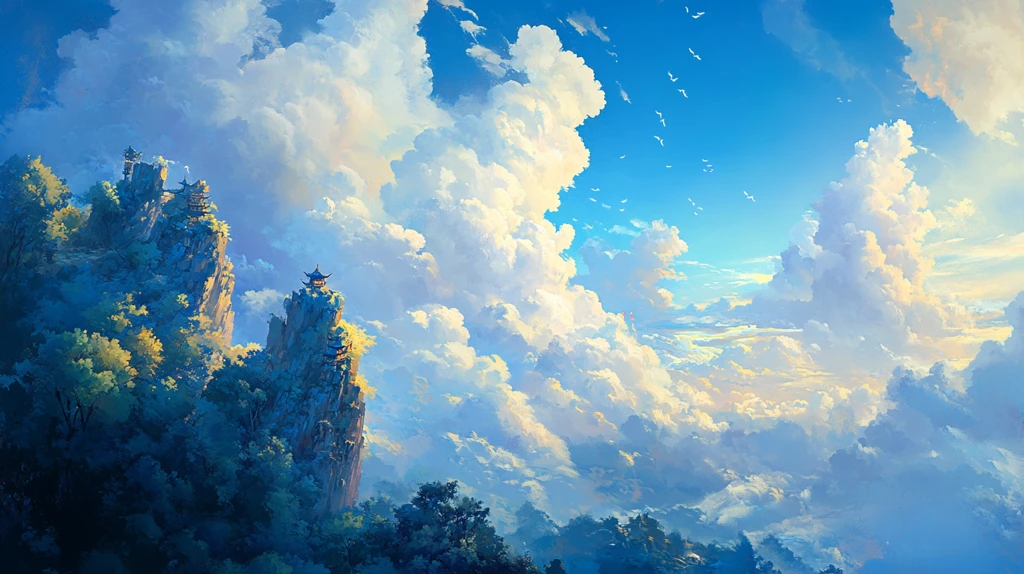 天界晓钟风景插画