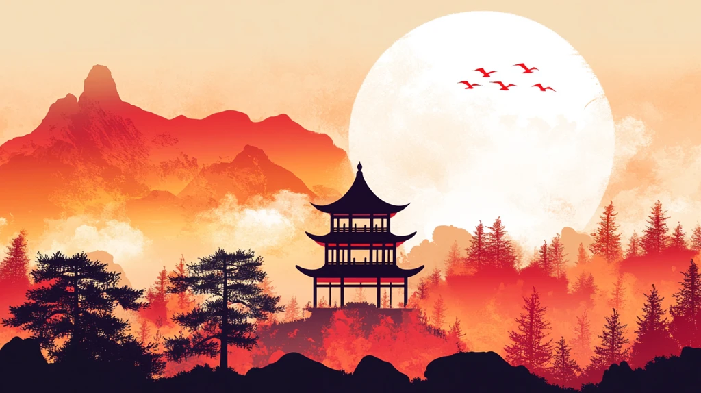 仙鹤楼阁山水插画