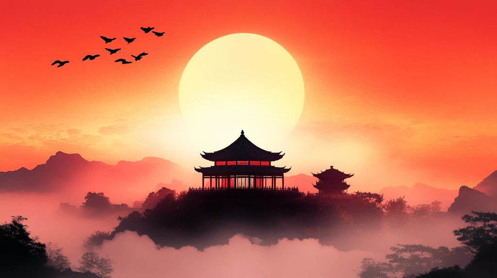 亭台楼阁旭日东升